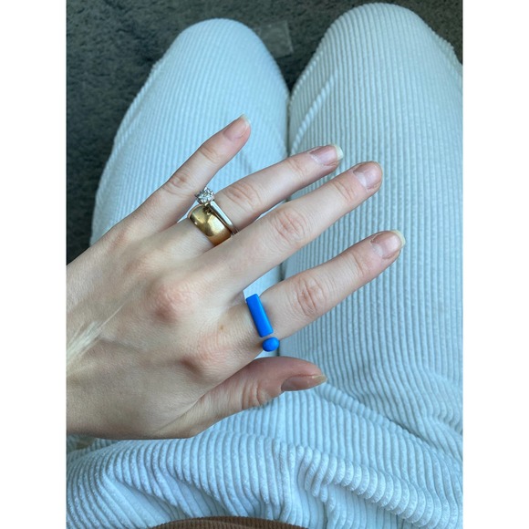 Blue chunky square disconnected bar ring, size 6.5, NEW - Picture 4 of 10
